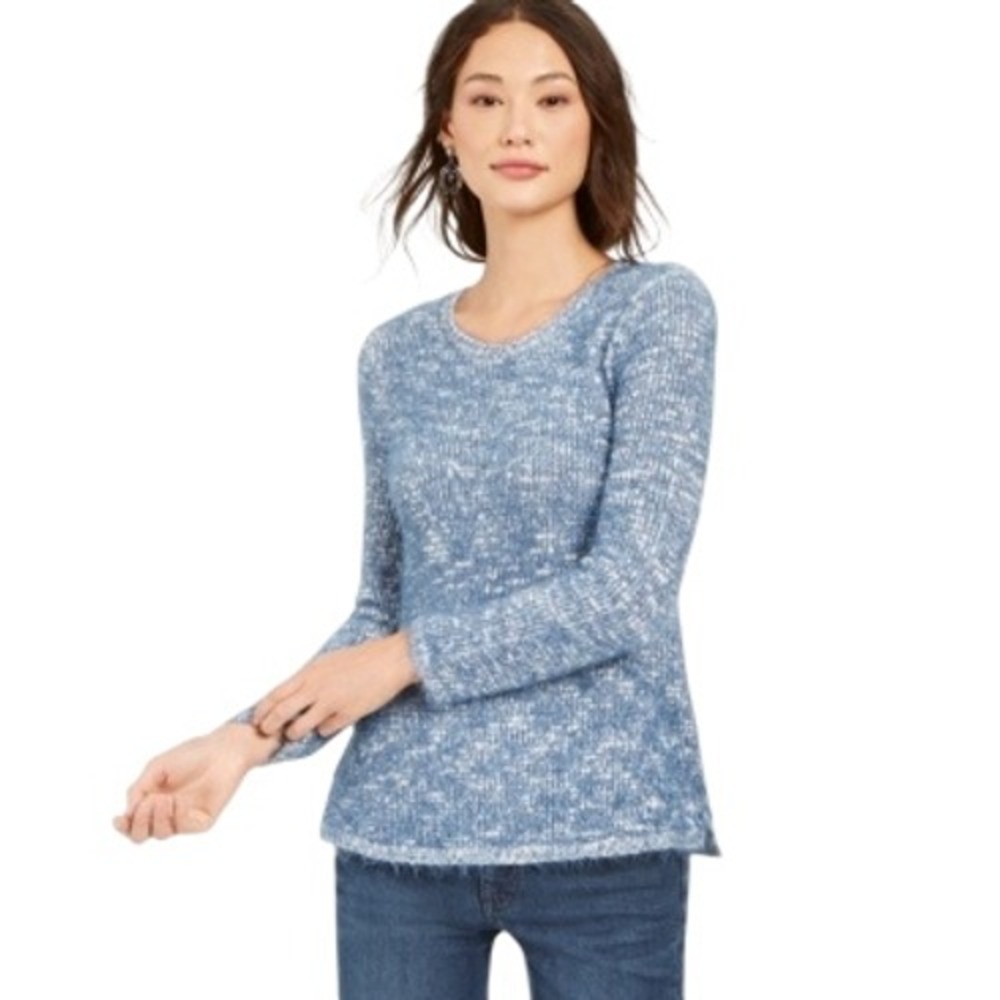 490.STYLE & COMPANY Womens New Blue Printed Jewel Neck Long Sleeve Top XL